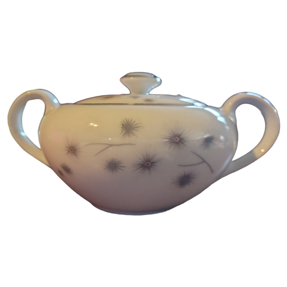 Vtg Platinum Star Burst Creative Lidded Sugar Bowl Dish #1014 - Picture 2 of 7